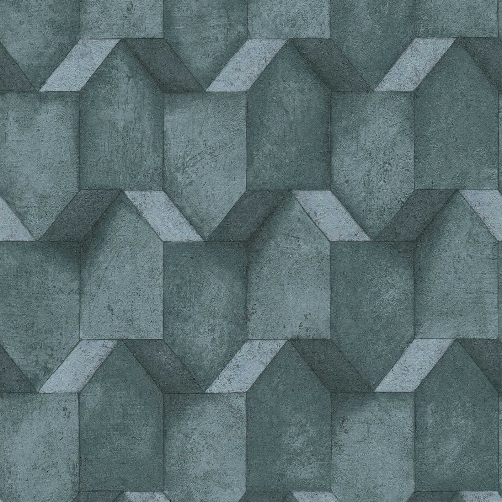 The Bos - 3D Concrete Blocks geometric wallpaper AS Creation Roll Blue  388271