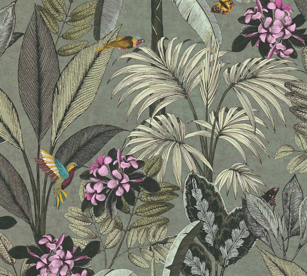 Pint Walls - Flora botanical wallpaper AS Creation Roll Green  387382