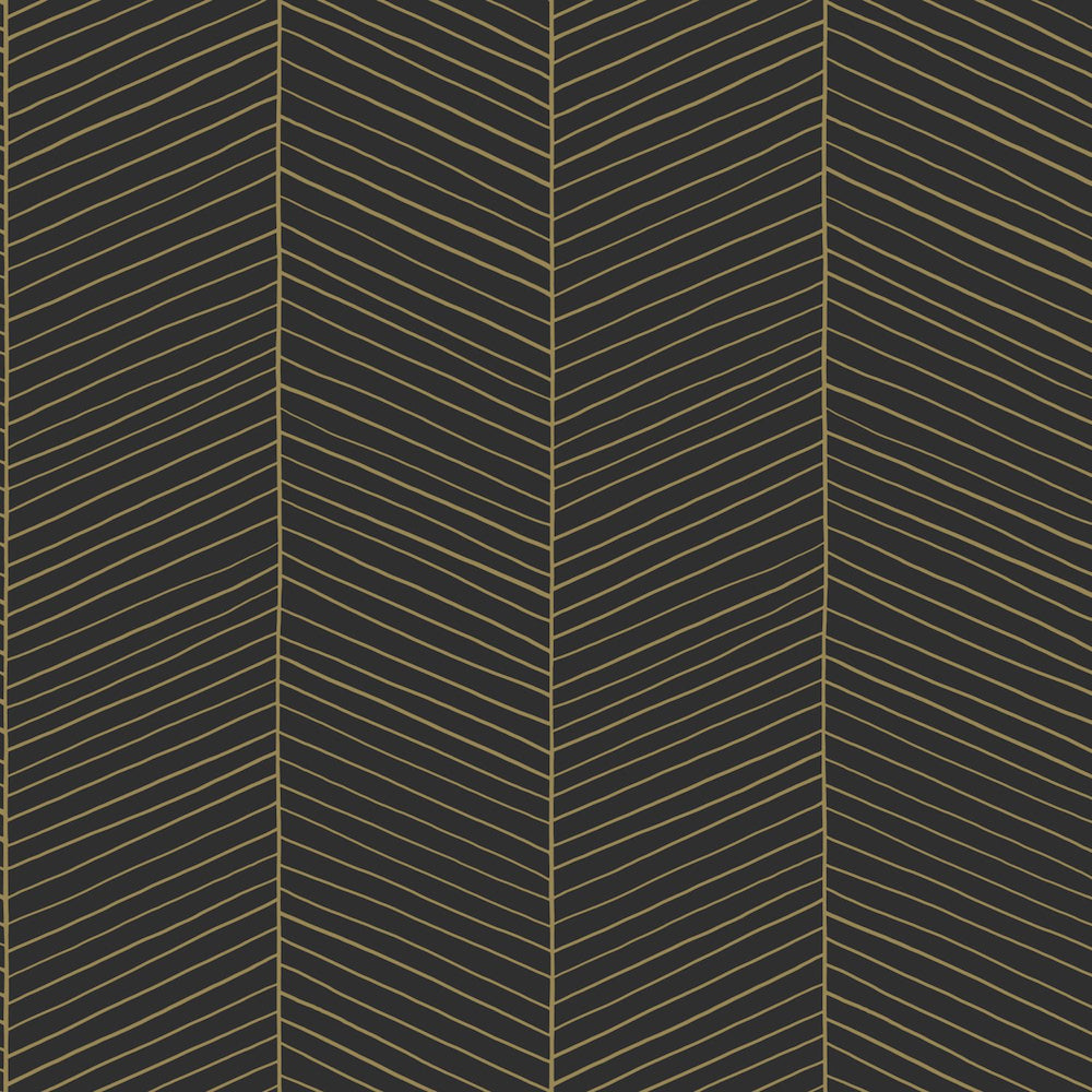 Art of Deco - Fine Herringbone art deco wallpaper Esta Roll Black/Gold  139136