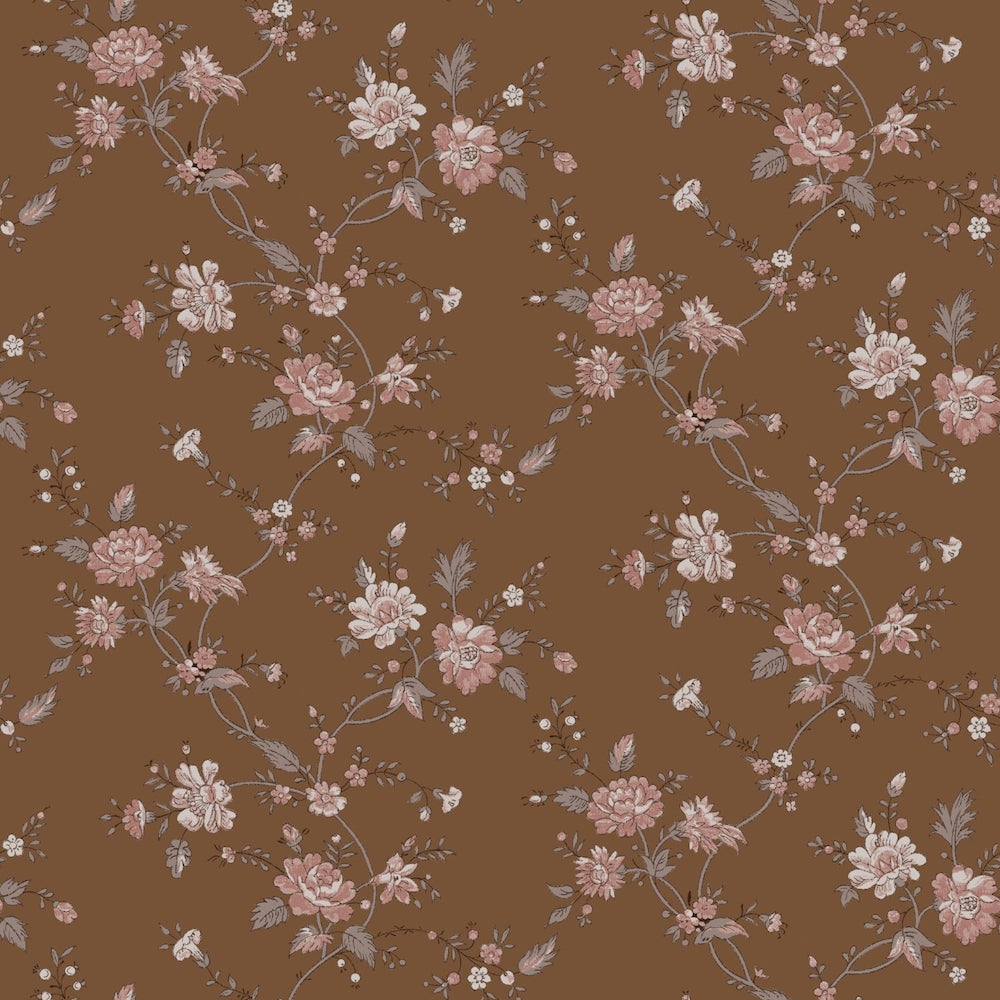 Vintage Flowers - Climbing Flowers botanical wallpaper Esta Roll Brown  139286