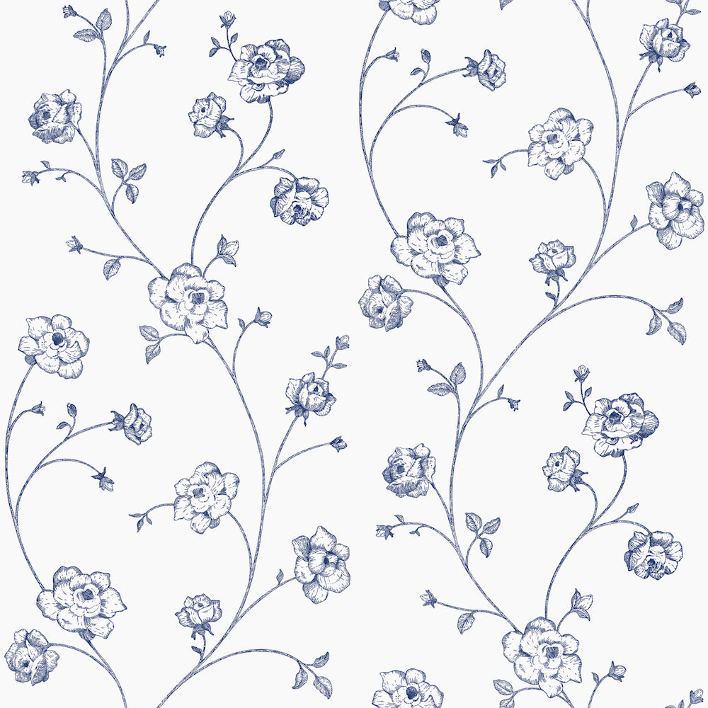 Vintage Flowers - Toile de Jouy botanical wallpaper Esta Roll Blue  139300