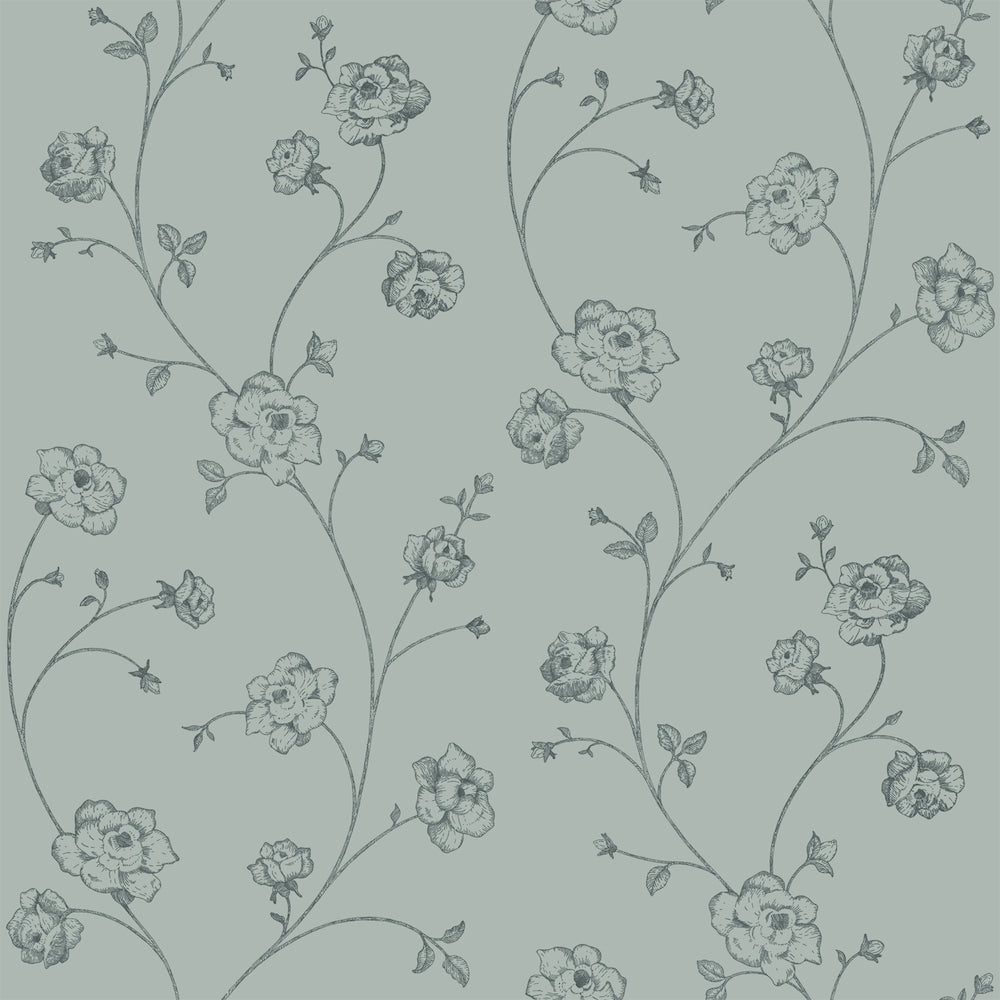 Vintage Flowers - Toile de Jouy botanical wallpaper Esta Roll Green  139314