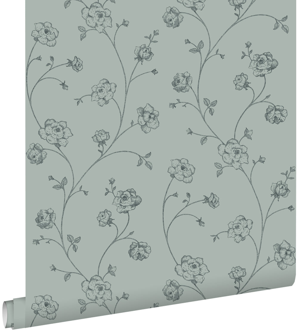 Vintage Flowers - Toile de Jouy botanical wallpaper Esta    