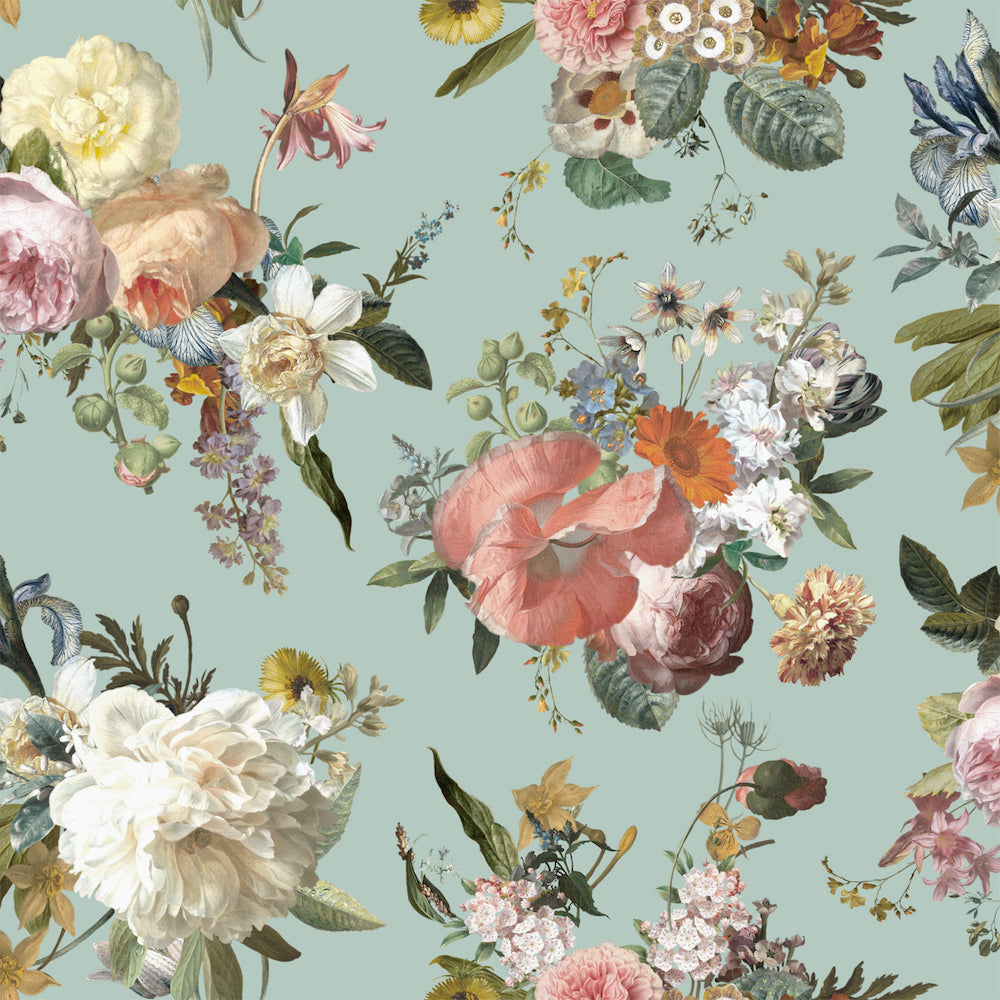 Vintage Flowers - Bloom botanical wallpaper Esta Roll Teal  139366