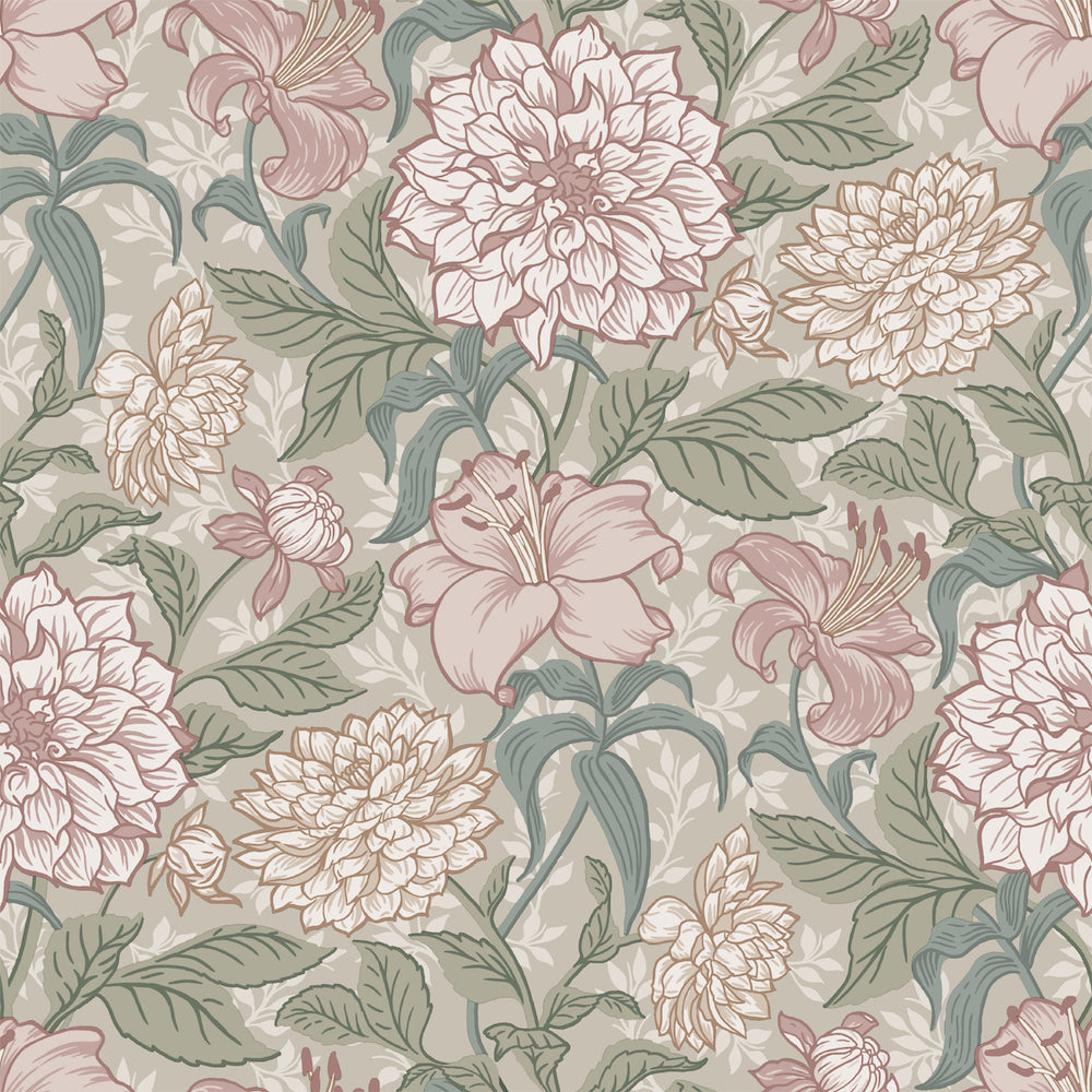 Vintage Flowers - Vintage Blossoms botanical wallpaper Esta Roll Light Grey  139377