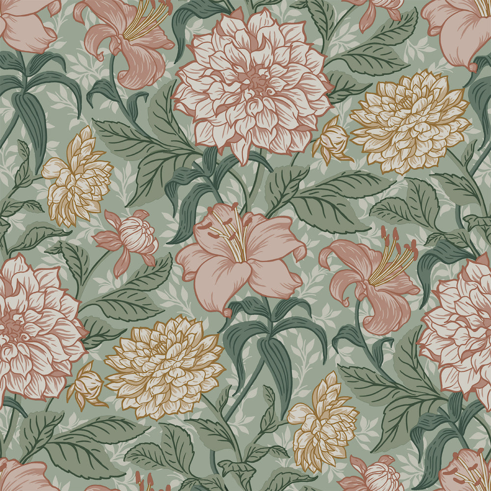 Vintage Flowers - Vintage Blossoms botanical wallpaper Esta Roll Light Blue  139378