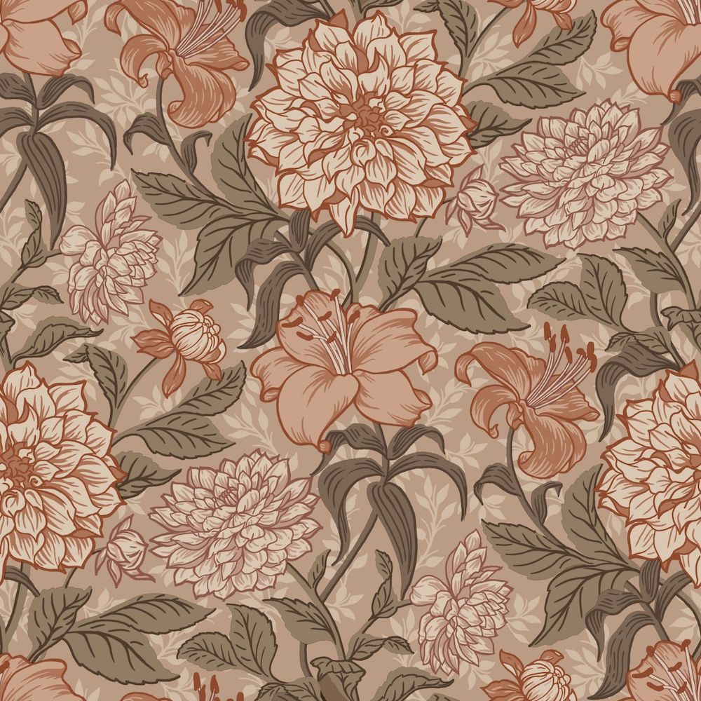 Vintage Flowers - Vintage Blossoms botanical wallpaper Esta Roll Orange  139380