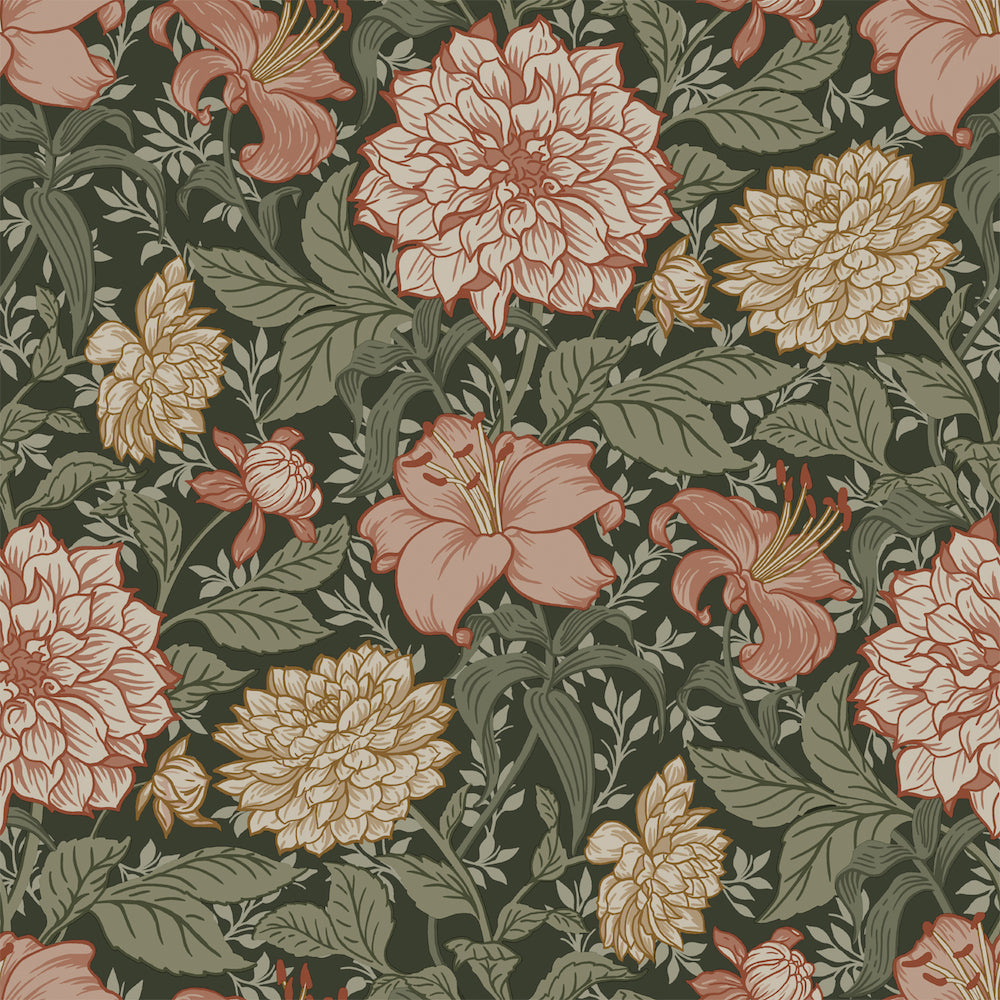 Vintage Flowers - Vintage Blossoms botanical wallpaper Esta Roll Black  139381