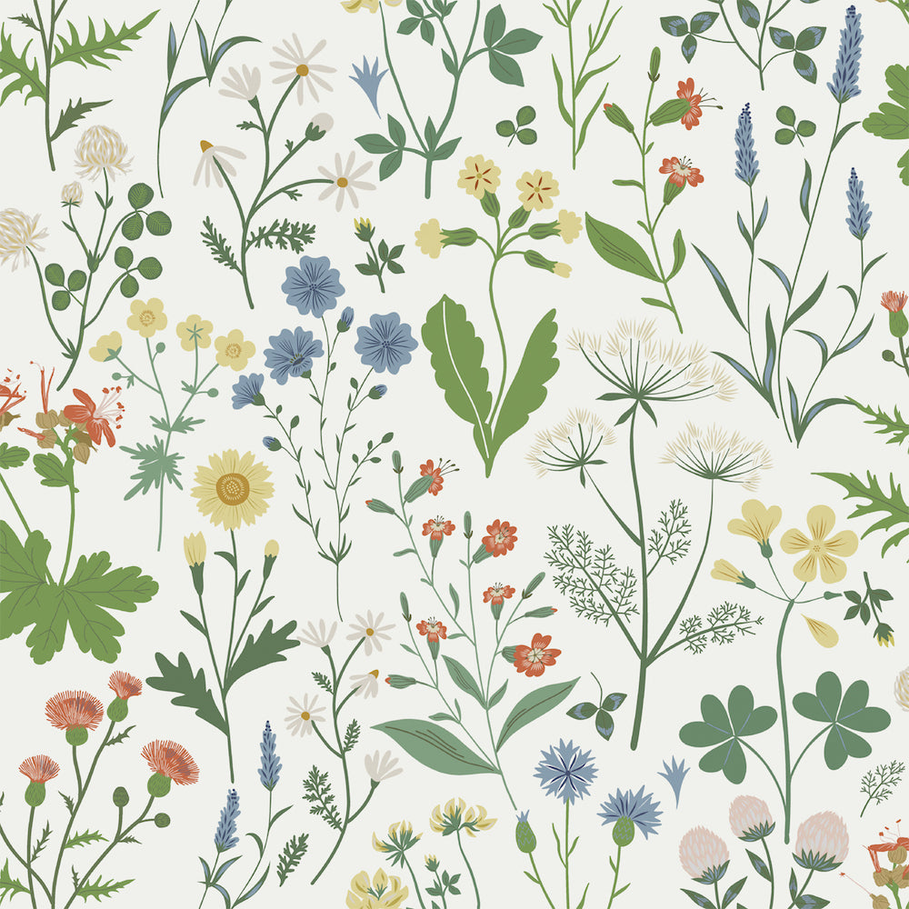 Vintage Flowers - Wild Flowers botanical wallpaper Esta Roll Green  139390