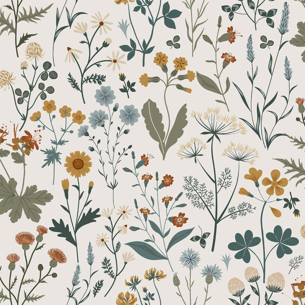 Vintage Flowers - Wild Flowers botanical wallpaper Esta Roll Grey  139391