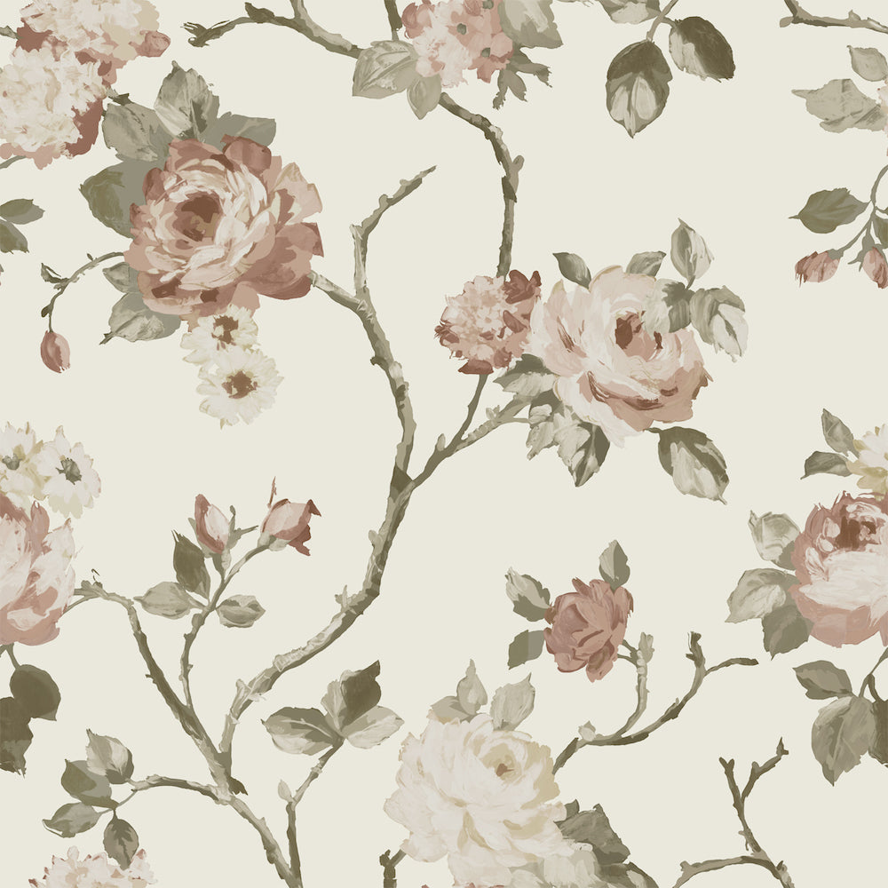 Vintage Flowers - Magic Rose botanical wallpaper Esta Roll Cream  139406