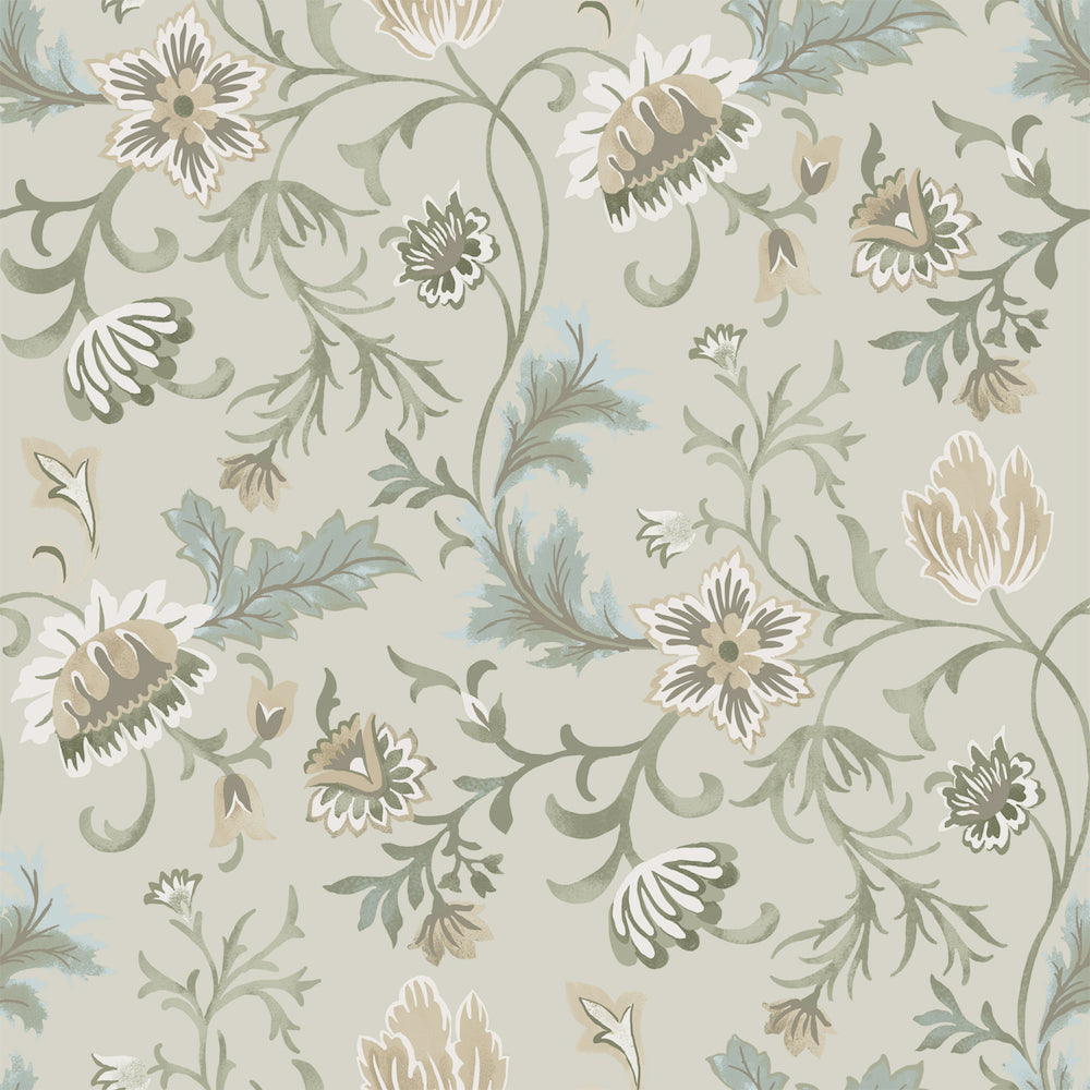 Vintage Flowers - Vintage Garden botanical wallpaper Esta Roll Light Green  139412