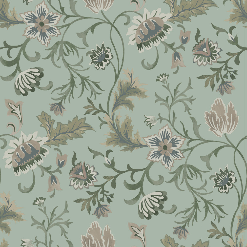Vintage Flowers - Vintage Garden botanical wallpaper Esta Roll Dark Green  139413