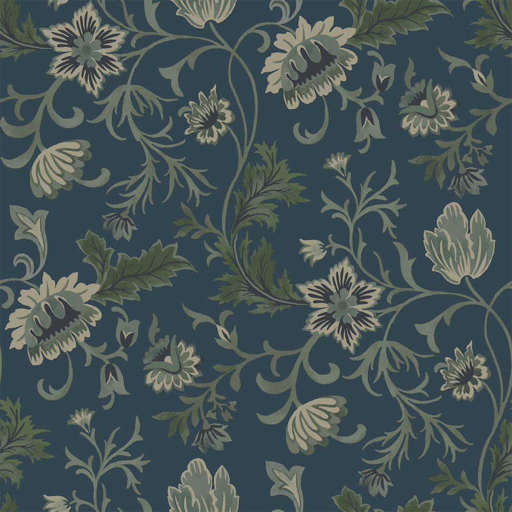 Vintage Flowers - Vintage Garden botanical wallpaper Esta Roll Blue  139416