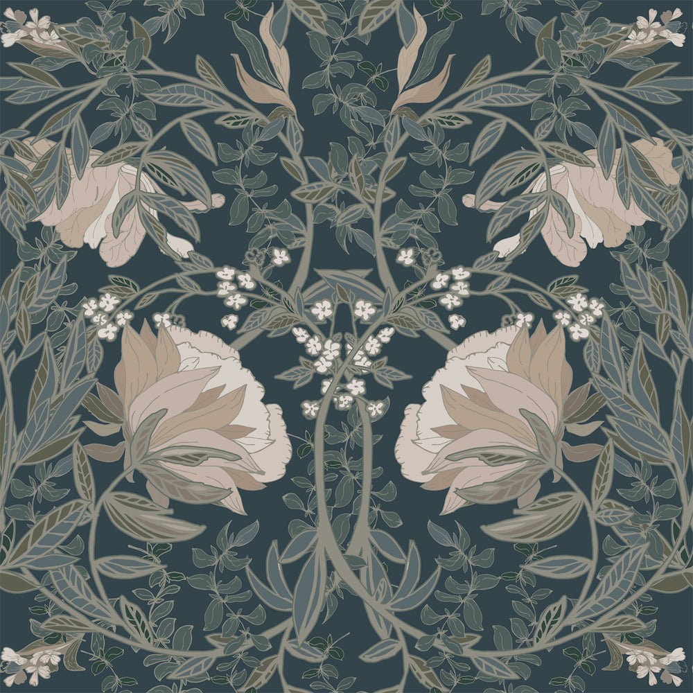 Vintage Flowers - Art Nouveau Flowers botanical wallpaper Esta Roll Blue  139421
