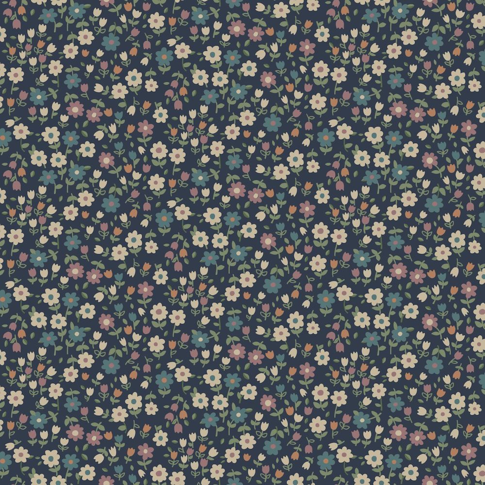 Vintage Flowers - Petit Flowers botanical wallpaper Esta Roll Black  139471
