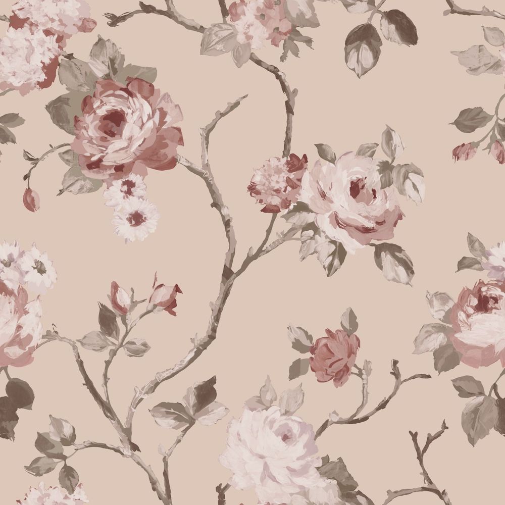 Vintage Flowers - Magic Rose botanical wallpaper Esta Roll Pink  139476