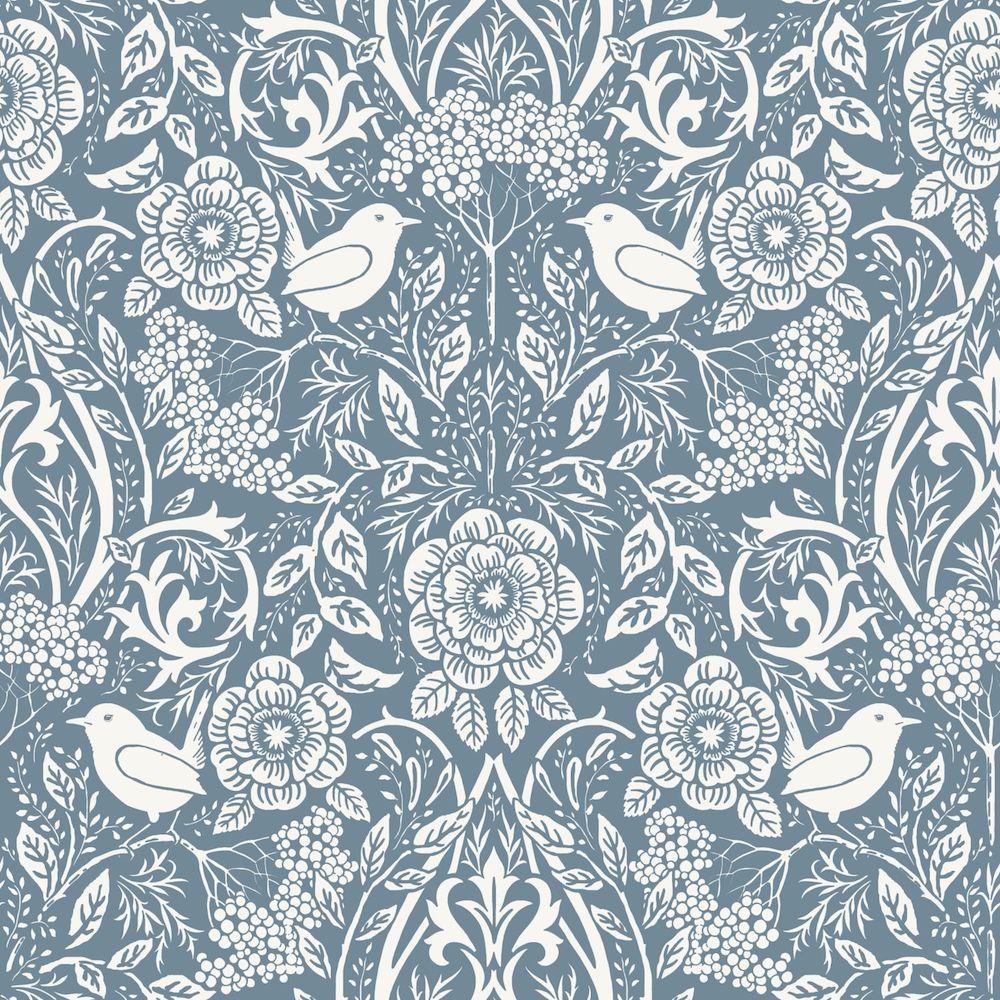 Vintage Flowers - Vintage Birds botanical wallpaper Esta Roll Blue  139477