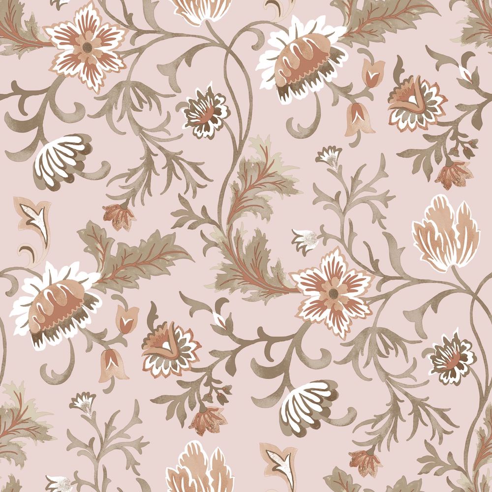 Vintage Flowers - Vintage Garden botanical wallpaper Esta Roll Pink  139478