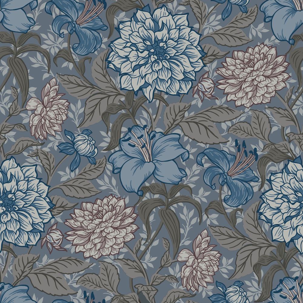 Vintage Flowers - Vintage Blossoms botanical wallpaper Esta Roll Blue  139480
