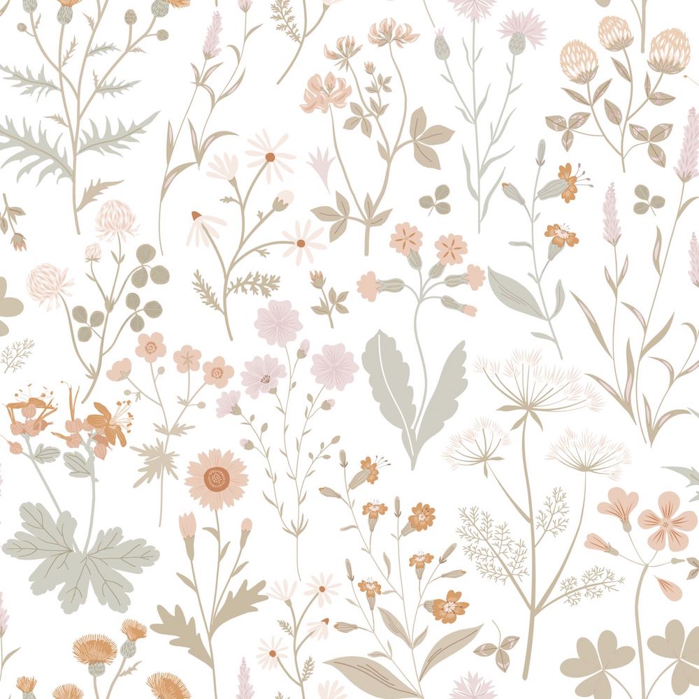 Vintage Flowers - Wild Flowers botanical wallpaper Esta Roll Orange  139514