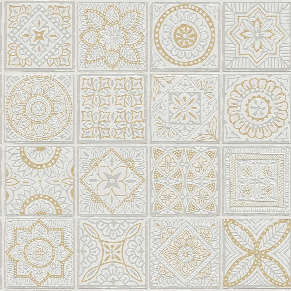 Terra - Decorative Tiles industrial wallpaper AS Creation Roll Light Grey  389211