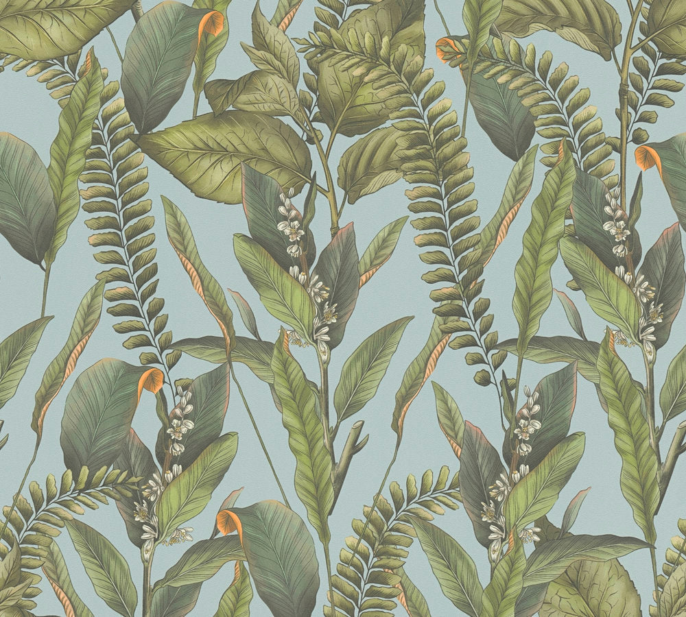 Drawn Into Nature - Foliage botanical wallpaper AS Creation Roll Blue 394133