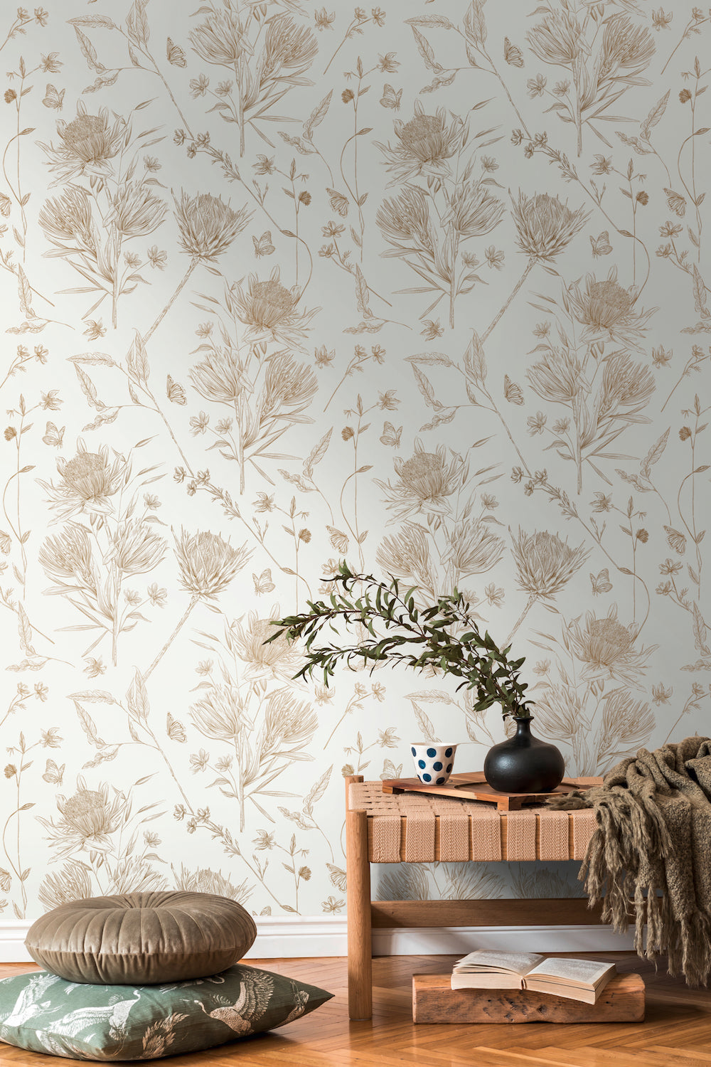 Drawn Into Nature - Protea botanical wallpaper AS Creation