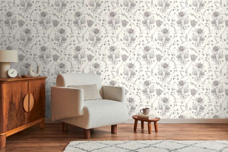 Drawn Into Nature - Protea botanical wallpaper AS Creation