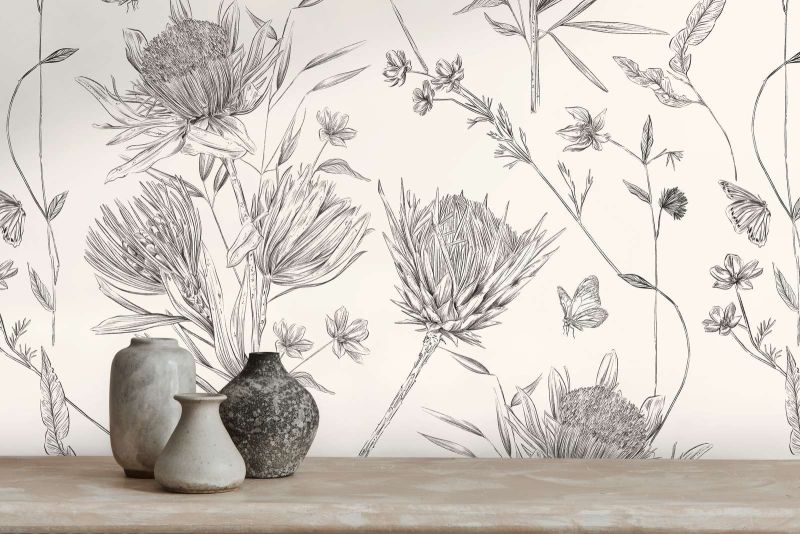 Drawn Into Nature - Protea botanical wallpaper AS Creation