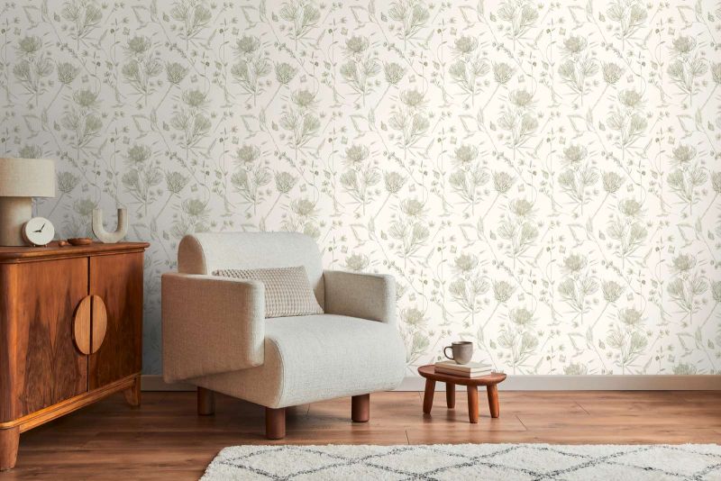 Drawn Into Nature - Protea botanical wallpaper AS Creation
