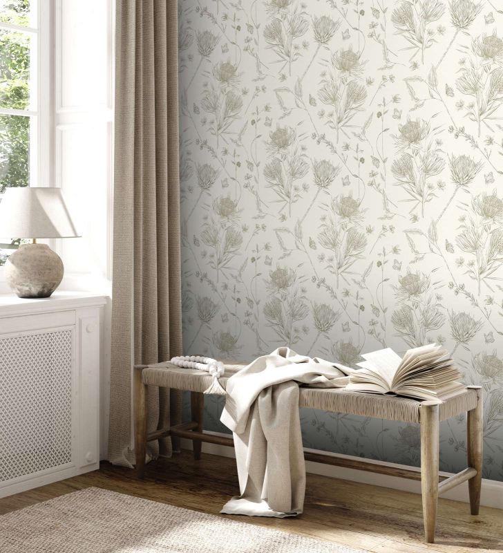 Drawn Into Nature - Protea botanical wallpaper AS Creation