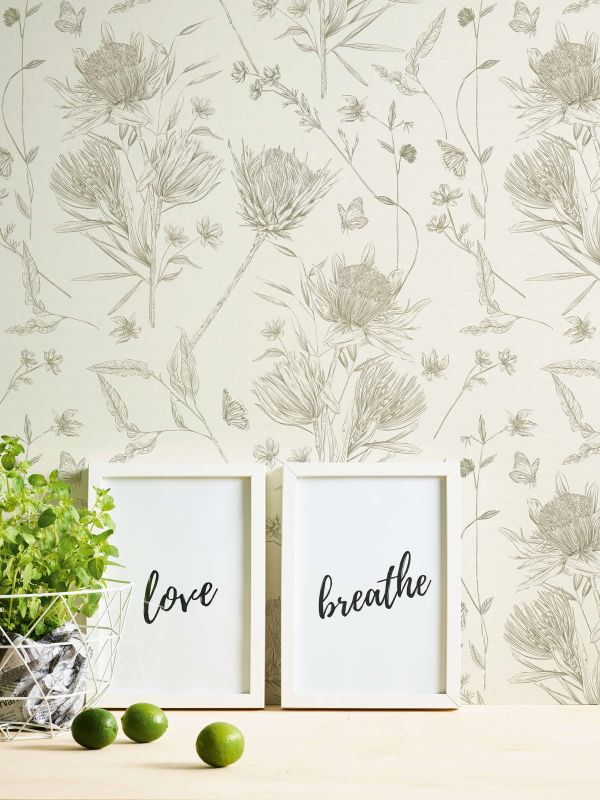 Drawn Into Nature - Protea botanical wallpaper AS Creation