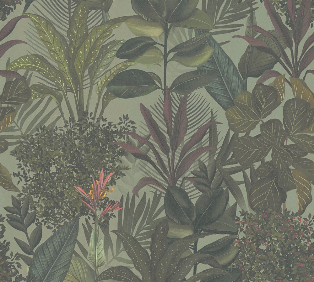 Drawn Into Nature - Mystery Jungle botanical wallpaper AS Creation Roll Green  394331