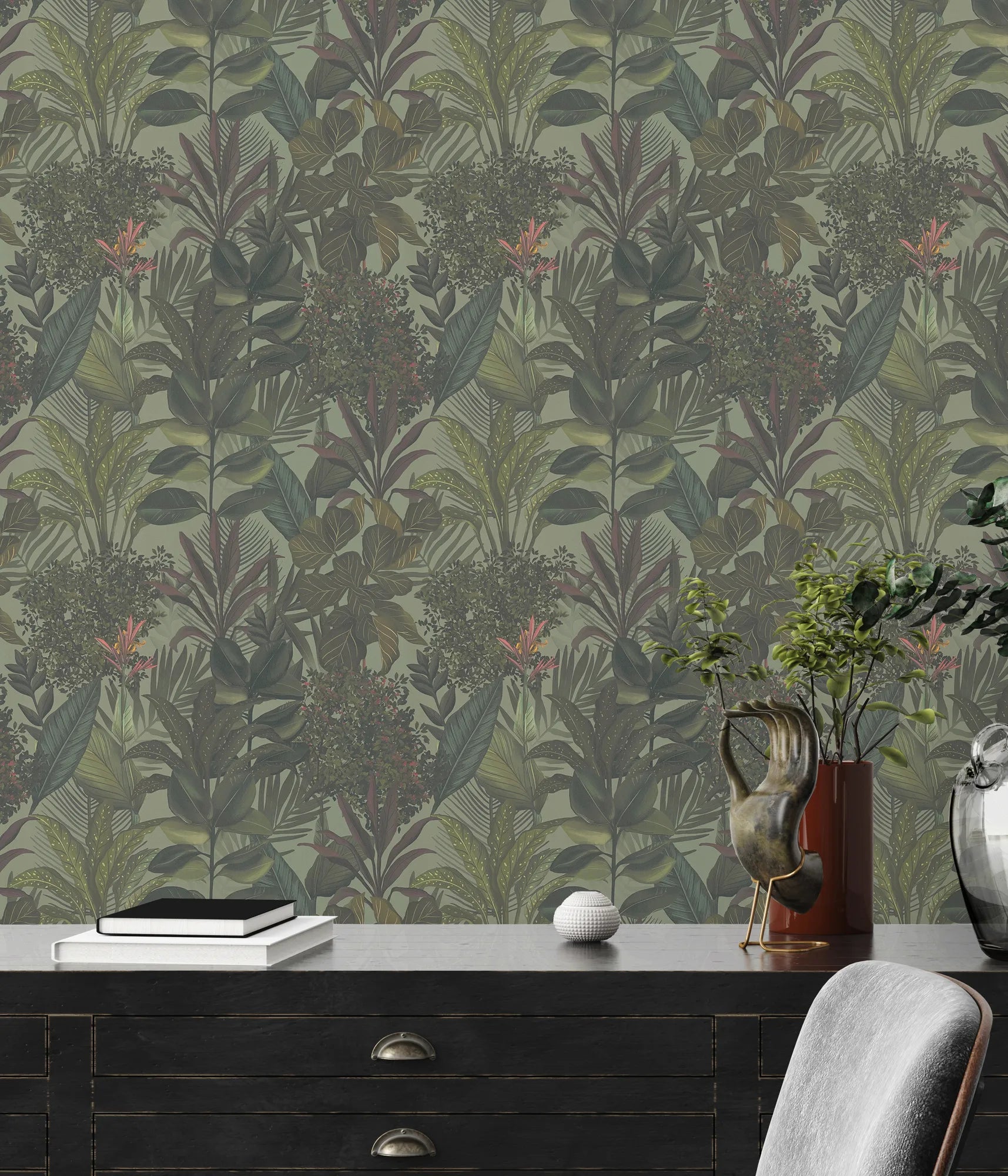 Drawn Into Nature - Mystery Jungle botanical wallpaper AS Creation