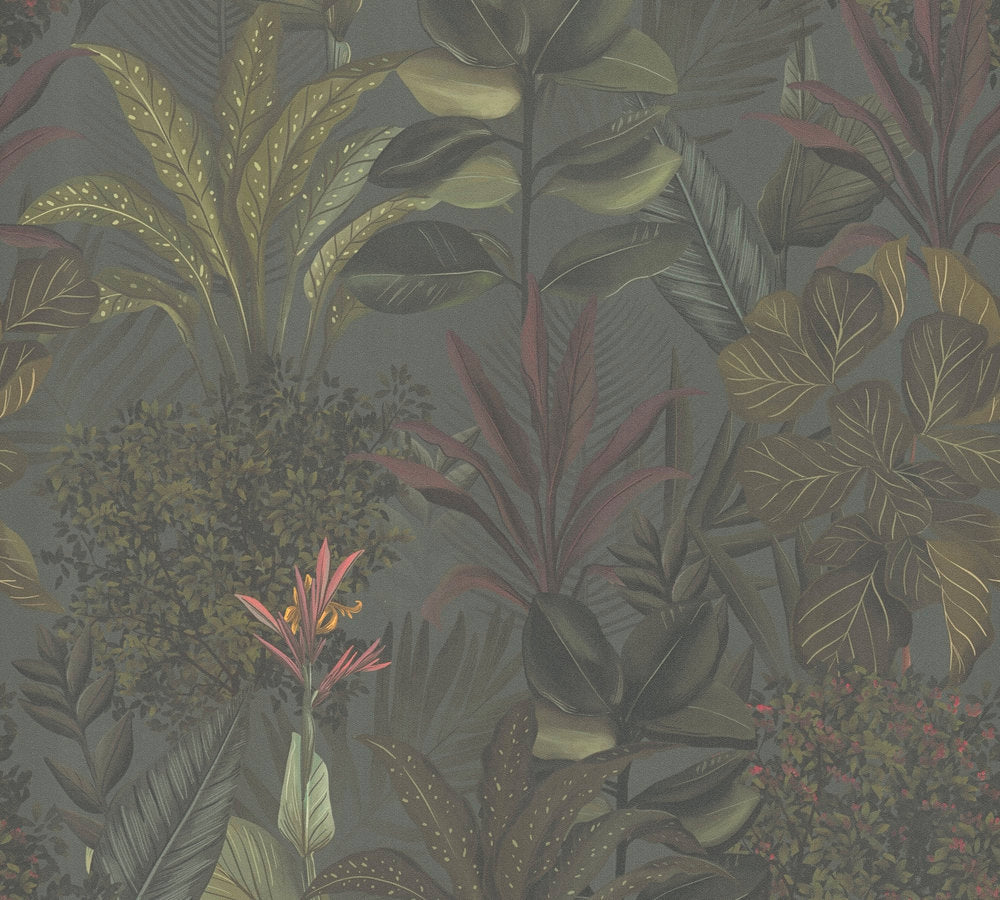 Drawn Into Nature - Mystery Jungle botanical wallpaper AS Creation Roll Black  394332