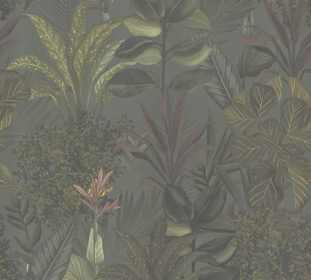 Drawn Into Nature - Mystery Jungle botanical wallpaper AS Creation Roll Black 394332