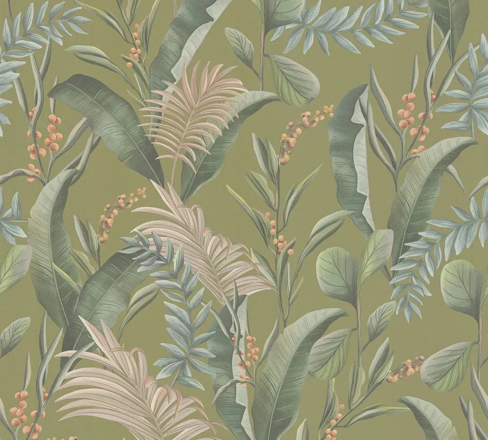 Drawn Into Nature - Jungle botanical wallpaper AS Creation Roll Green 394363