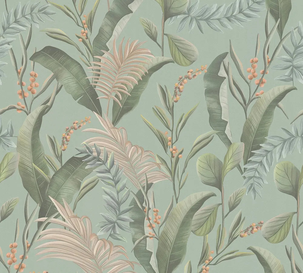 Drawn Into Nature - Jungle botanical wallpaper AS Creation Roll Teal 394364