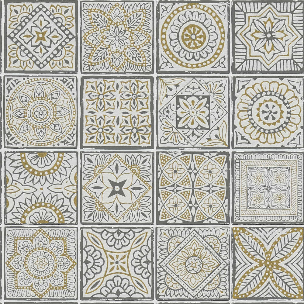 Terra - Decorative Tiles industrial wallpaper AS Creation Roll Dark Grey  389212