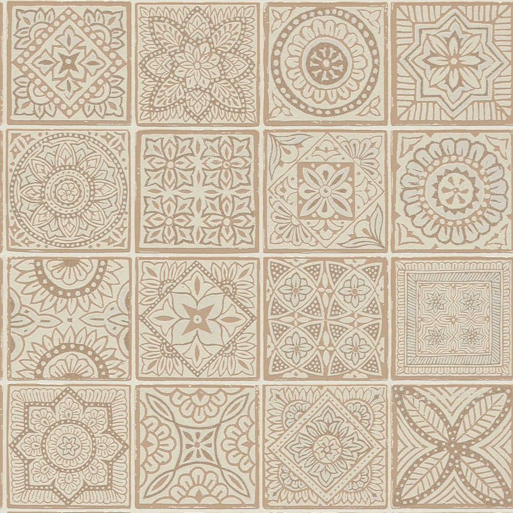 Terra - Decorative Tiles industrial wallpaper AS Creation Roll Dark Beige  389213