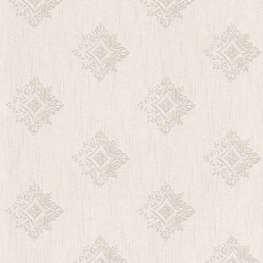 Tessuto 2 - Flocked Diamonds textile wallpaper AS Creation Roll Cream  962002