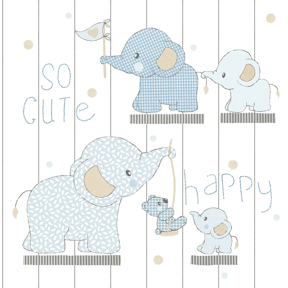 Mondo Baby - Cute Elephants kids wallpaper Parato Roll Blue  13021
