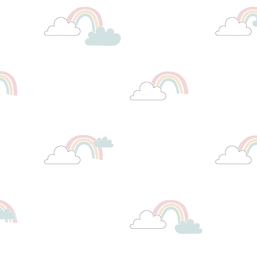 Mondo Baby - Rainbow Clouds kids wallpaper Parato Roll Pink  13033