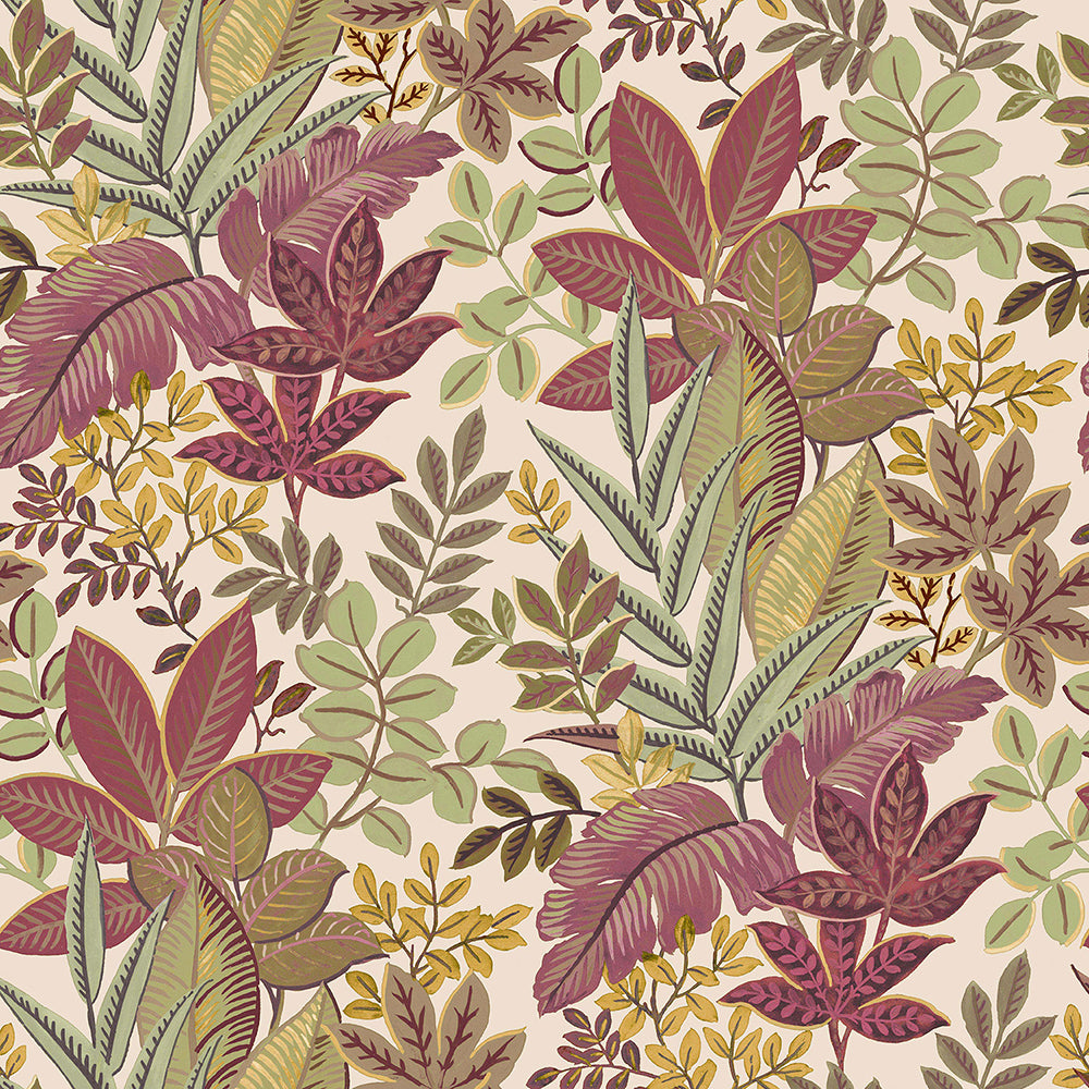 Flora - Jungle Leaves botanical wallpaper Parato Roll Red  18508