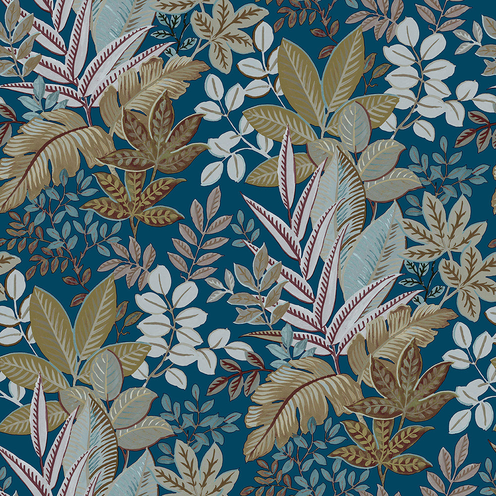 Flora - Jungle Leaves botanical wallpaper Parato Roll Blue  18509