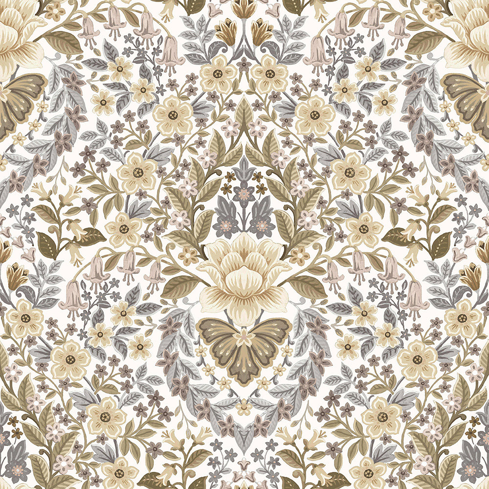 Flora - Flower Ornament botanical wallpaper Parato Roll Grey  18516