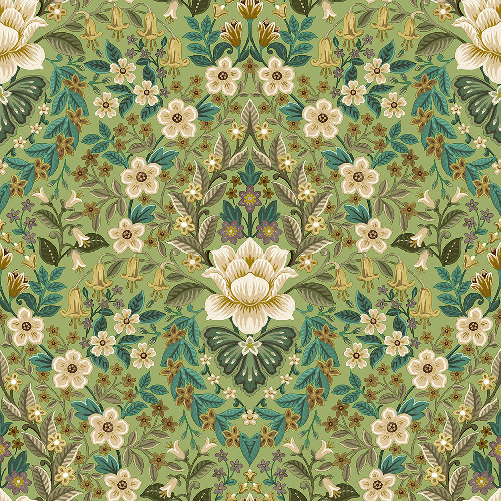 Flora - Flower Ornament botanical wallpaper Parato Roll Green  18517