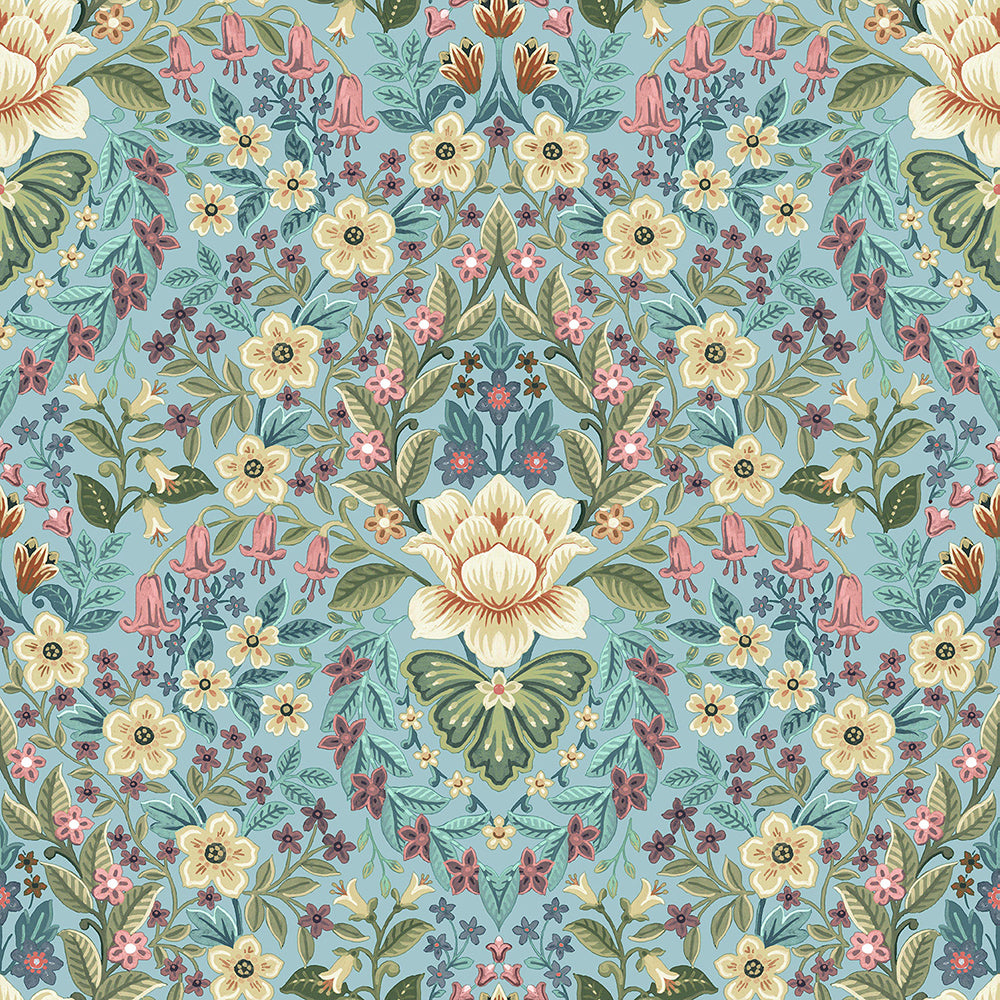 Flora - Flower Ornament botanical wallpaper Parato Roll Blue  18518