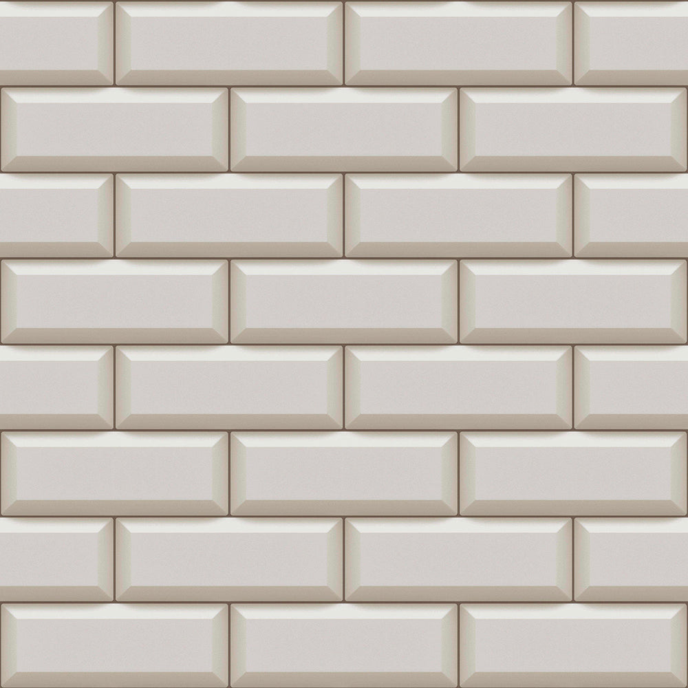 Flora - Subway Tiles industrial wallpaper Parato Roll Light Grey  18531